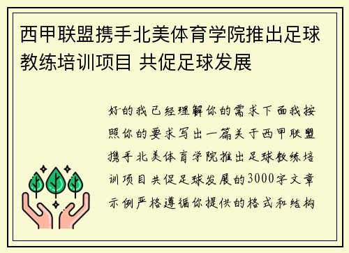 西甲联盟携手北美体育学院推出足球教练培训项目 共促足球发展 西甲联盟携手北美体育学院推出足球教练培训项目 共促足球发展