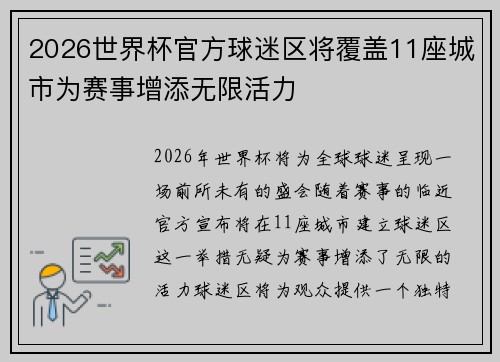 2026世界杯官方球迷区将覆盖11座城市为赛事增添无限活力 2026世界杯官方球迷区将覆盖11座城市为赛事增添无限活力